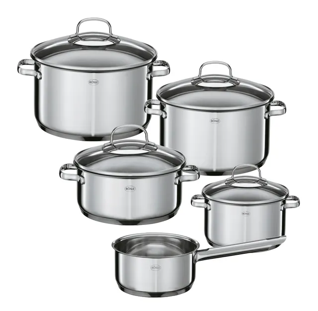 r-sle-elegance-set-5-casseroles-inox-avec-couvercles-verre image 1