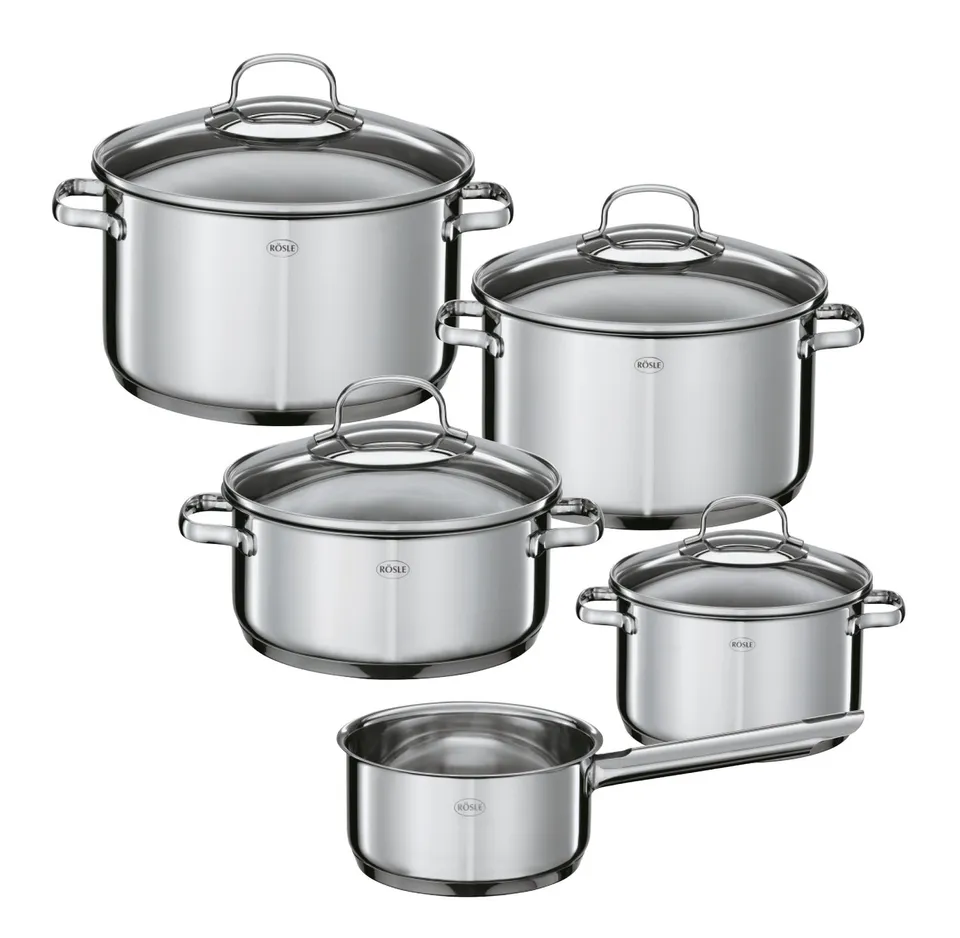 r-sle-elegance-set-5-casseroles-inox-avec-couvercles-verre image 1