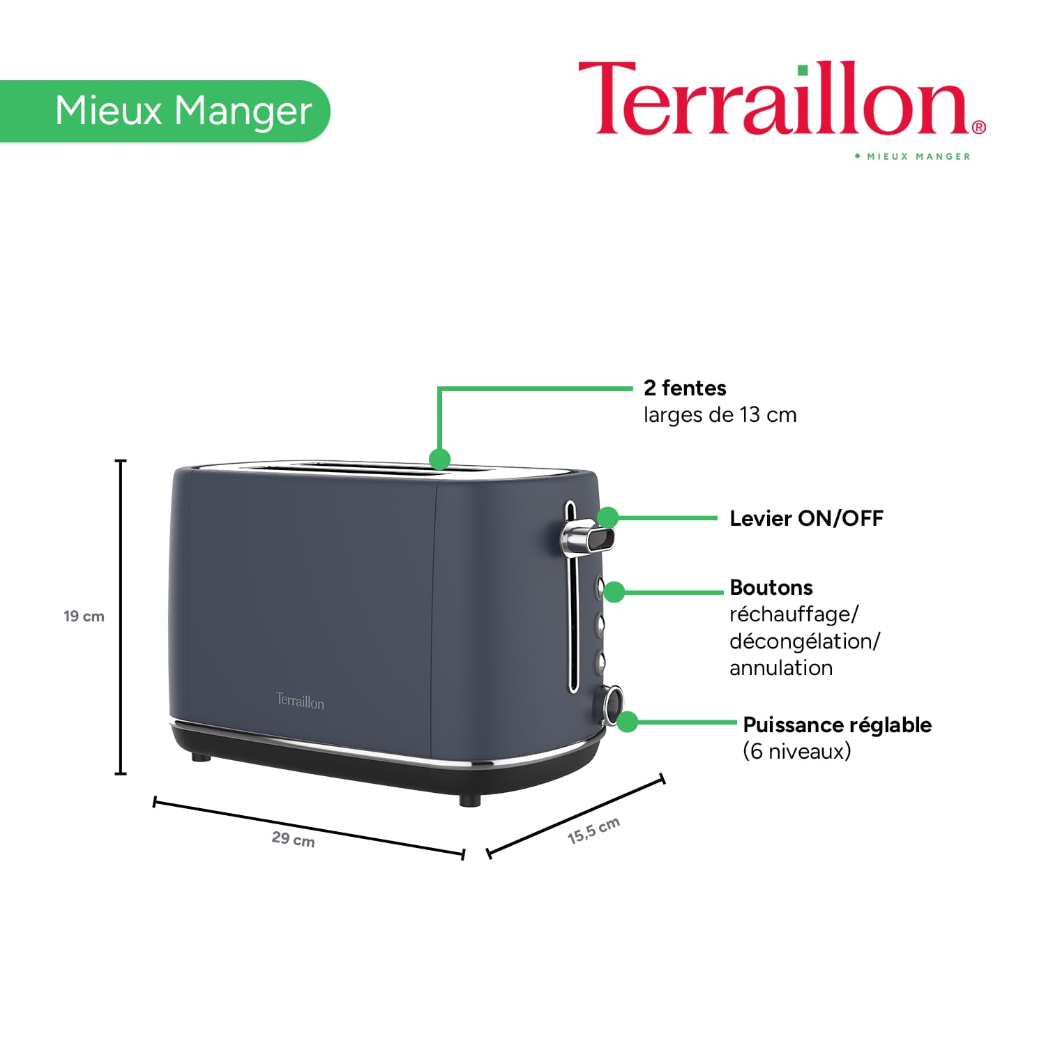 terraillon-grille-pain-new-moon-2-fentes-inox-1050w image 4