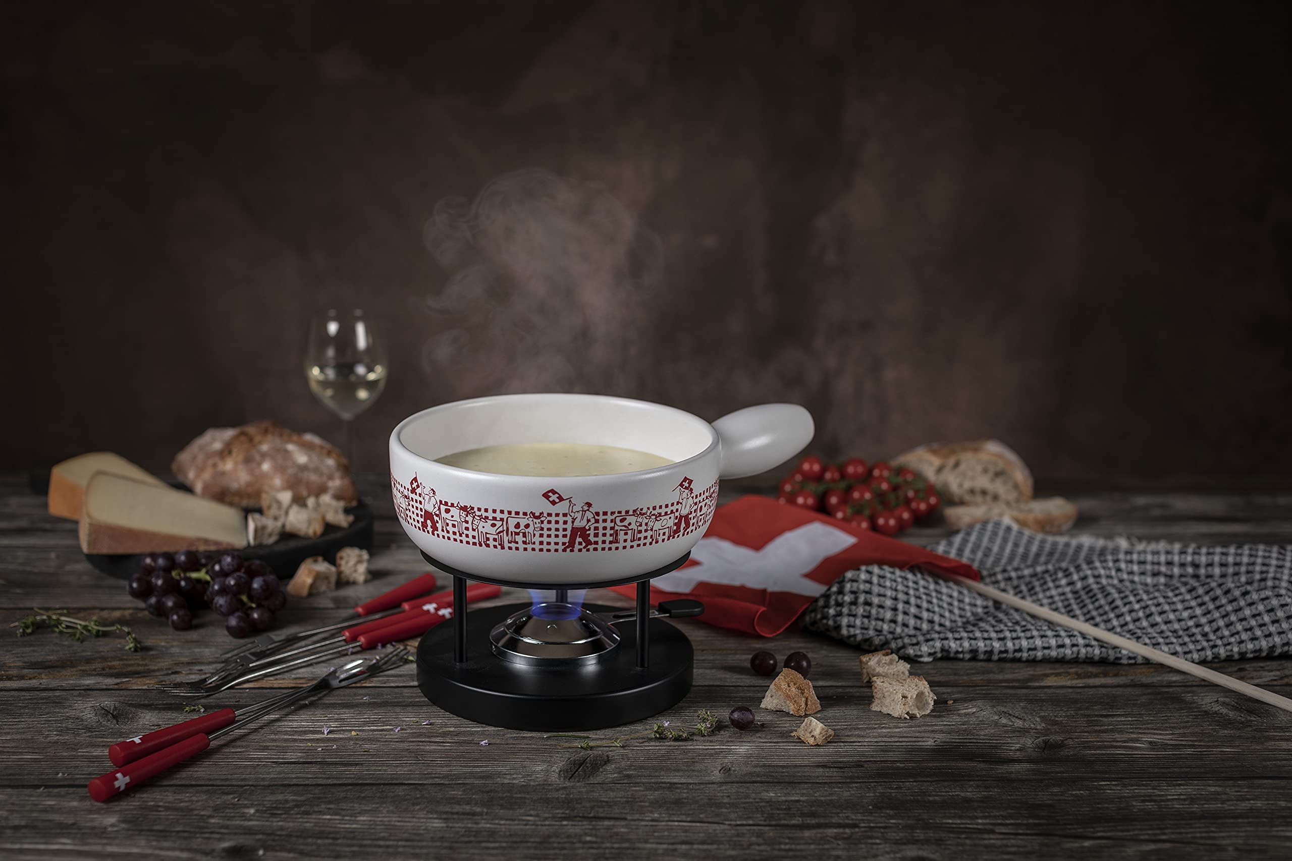 kuhn-rikon-caquelon-fondue-fromage-induction-23-cm-blanc-rouge-drapeaux image 2