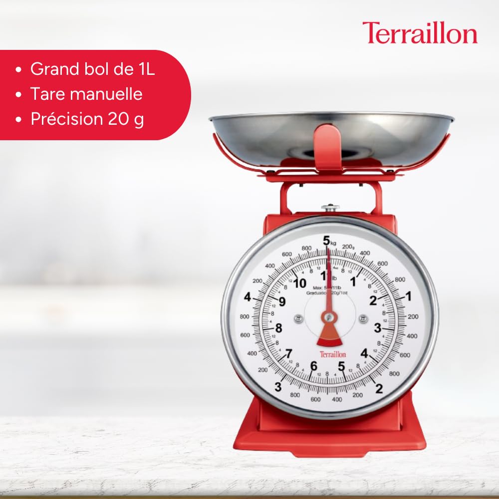 terraillon-trad-500-balance-de-cuisine-m-canique-vintage-bol-1l-inox-5kg image 2