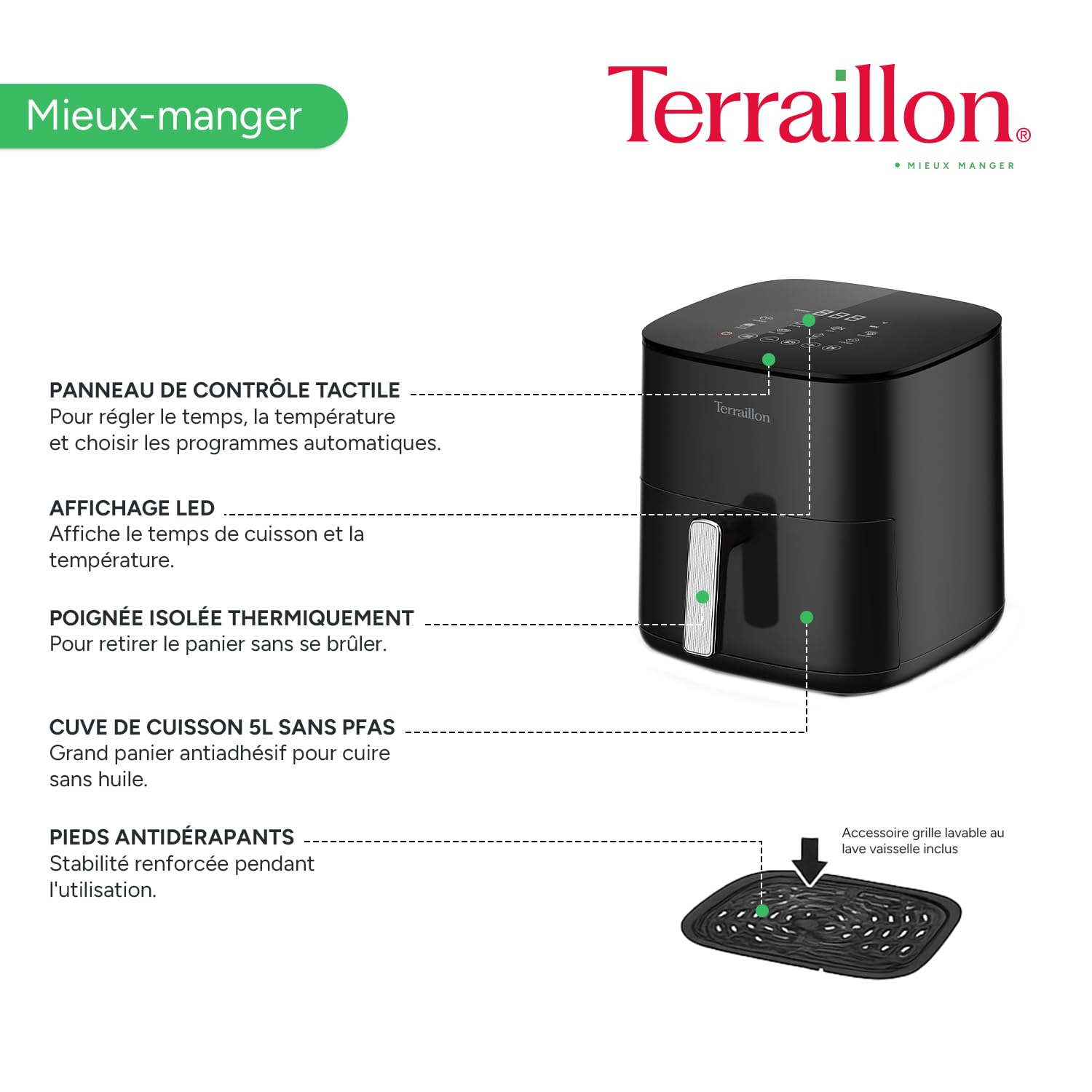 terraillon-cook-fry-5l-friteuse-sans-huile-air-fryer-1500w image 5