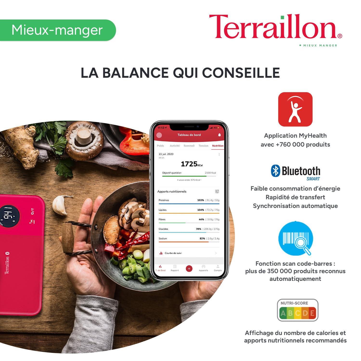 terraillon-nutritab-balance-cuisine-connect-e-bluetooth-rouge-5-kg image 3
