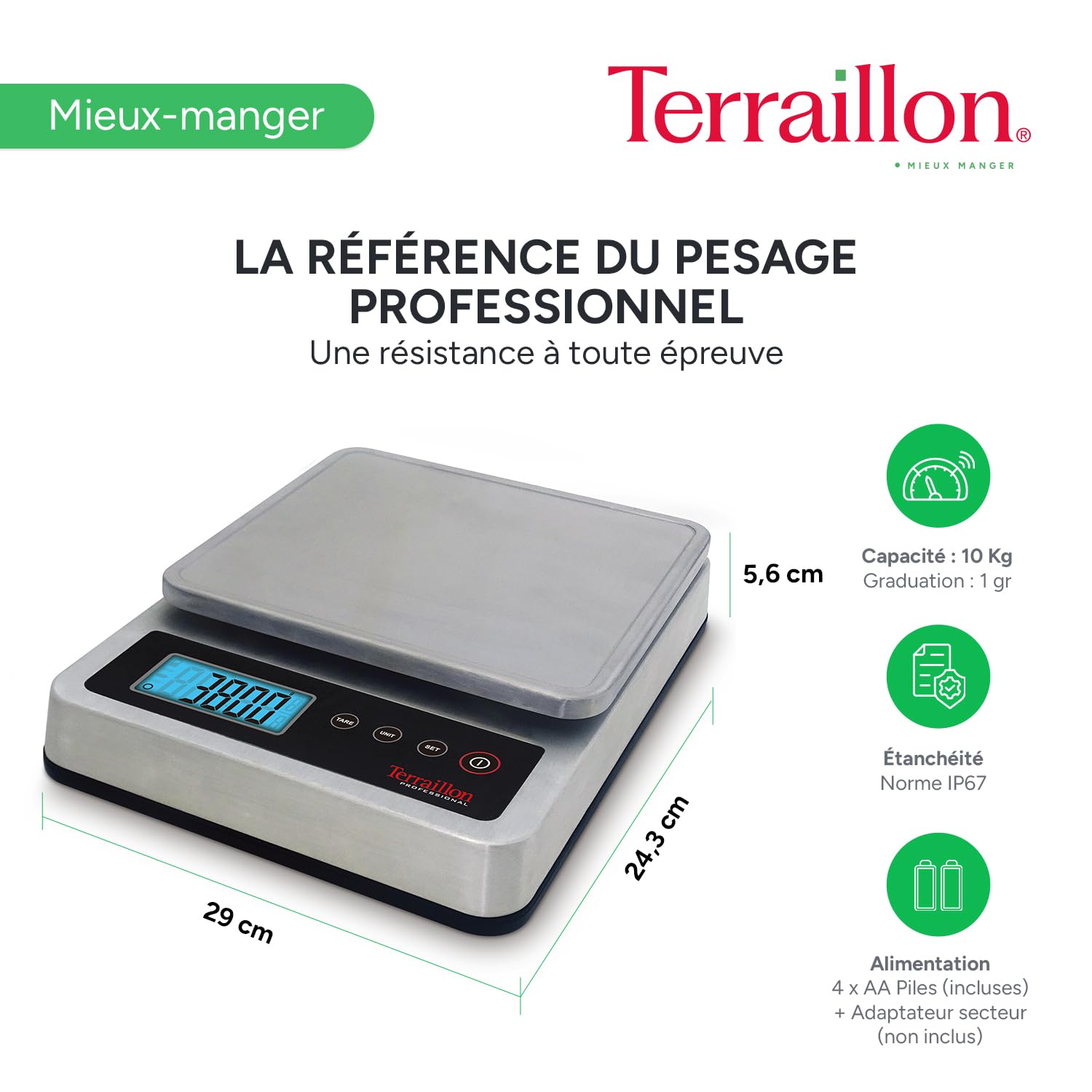 terraillon-pro-10-balance-de-cuisine-professionnelle-inox-10-kg-ip67 image 5