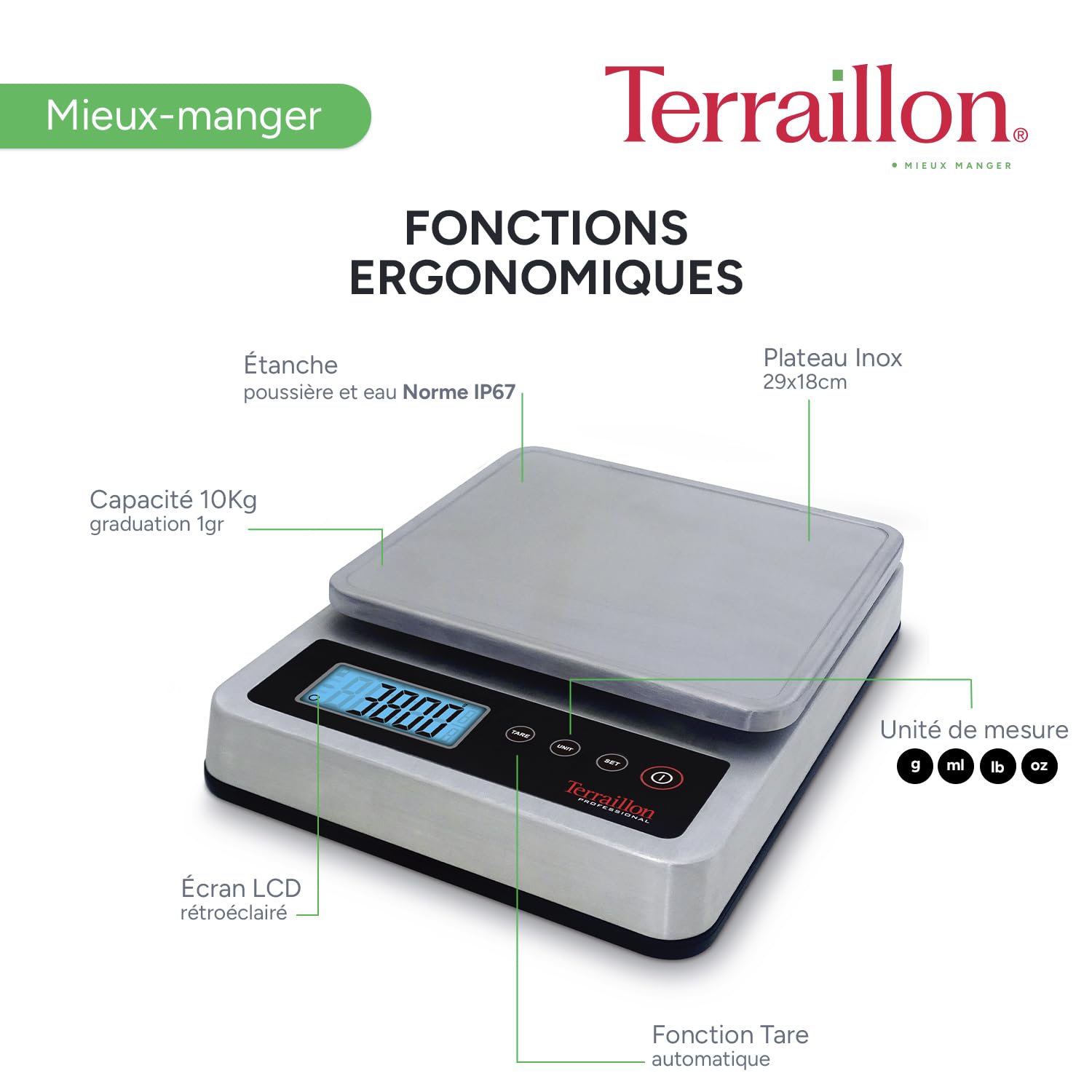 terraillon-pro-10-balance-de-cuisine-professionnelle-inox-10-kg-ip67 image 3